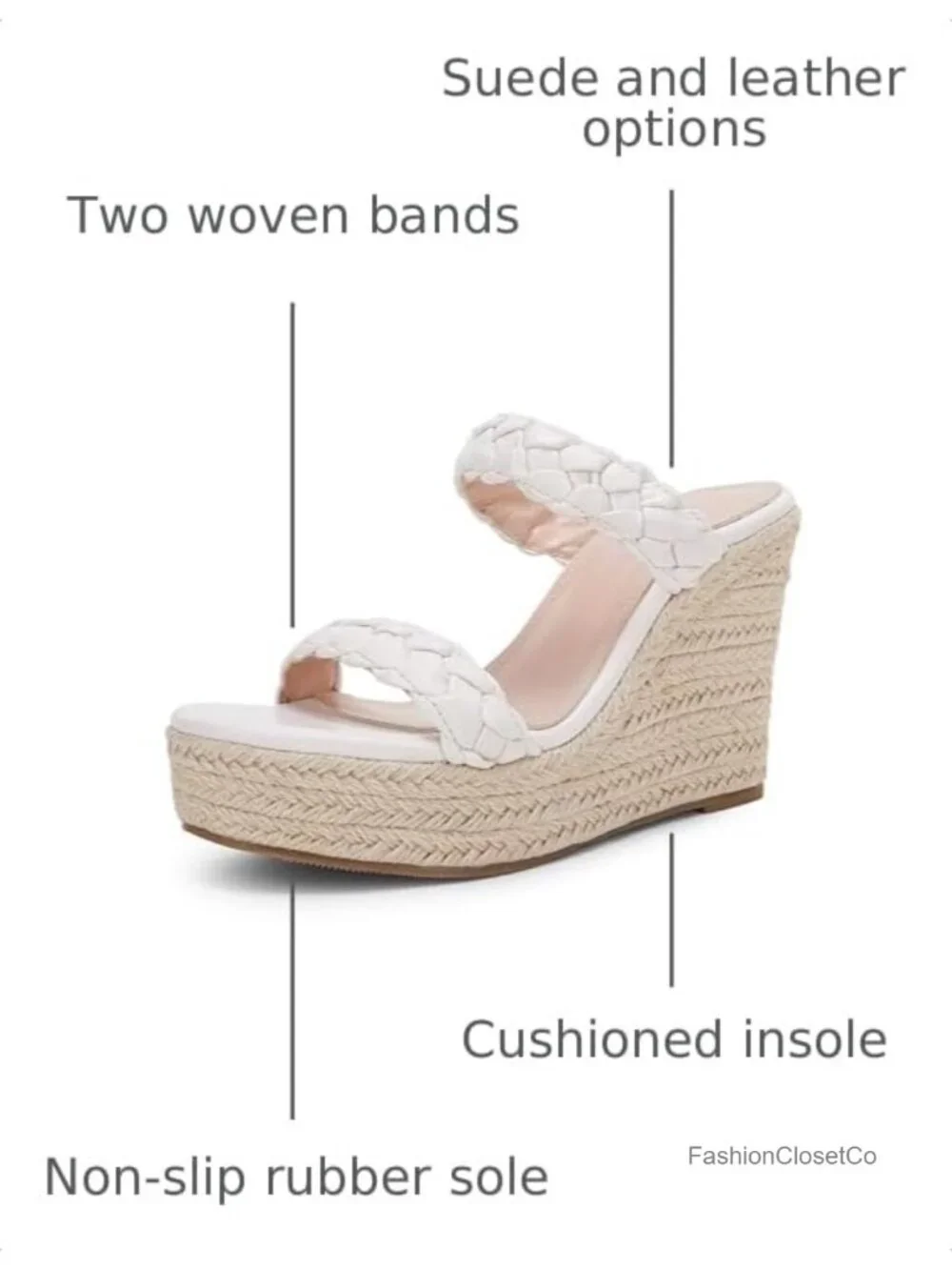 Wedge Platform Sandals Espadrilles Two Strap Woven Slip On Slide Sandals
